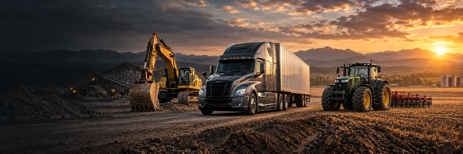 American heavy-duty truck centered between construction machine and agricultural tractor applications